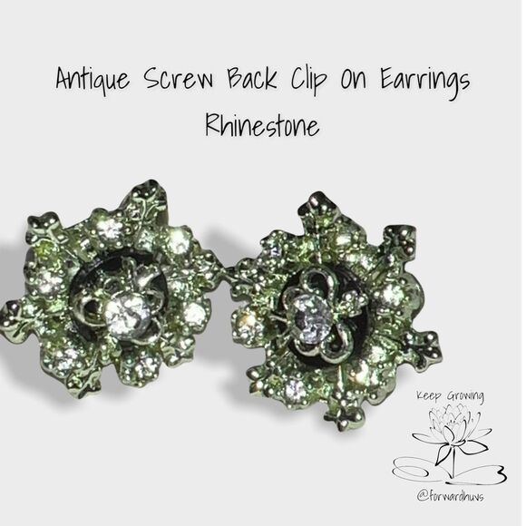 Antique Yellow Hue Rhinestone Screw Back Clip-On Earrings - Stunning Sparkle - Picture 7 of 8